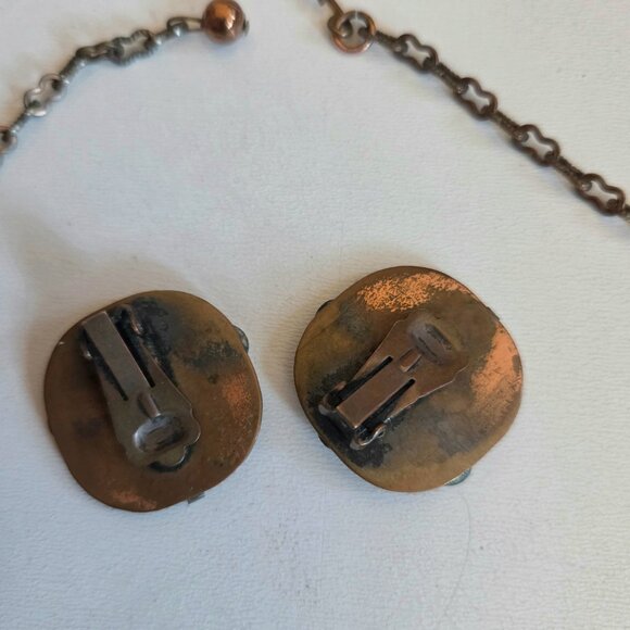 Vintage copper necklace/choker and clip on earrings. Jewelry set. - Picture 4 of 7
